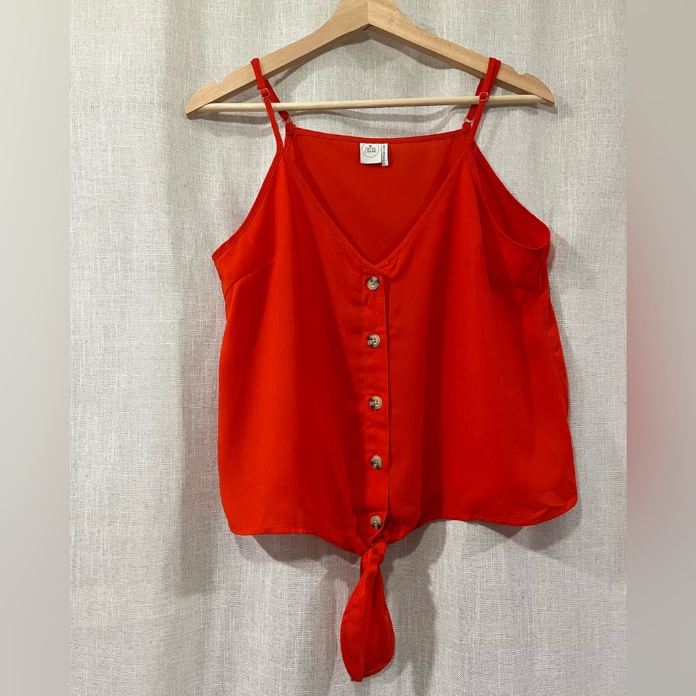 Paper Crane Red Orange Button Down Camisole Tank Top With Front Tie Size S